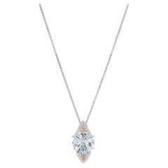 Aquamarine White and Pink Argyle Diamond Pendant in 18ct White Gold