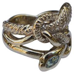 Aquamarine White Diamond Snake Ring White Gold Double Head J Dauphin