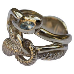 Snake Ring White Gold Double Head Aquamarine White Diamond J Dauphin