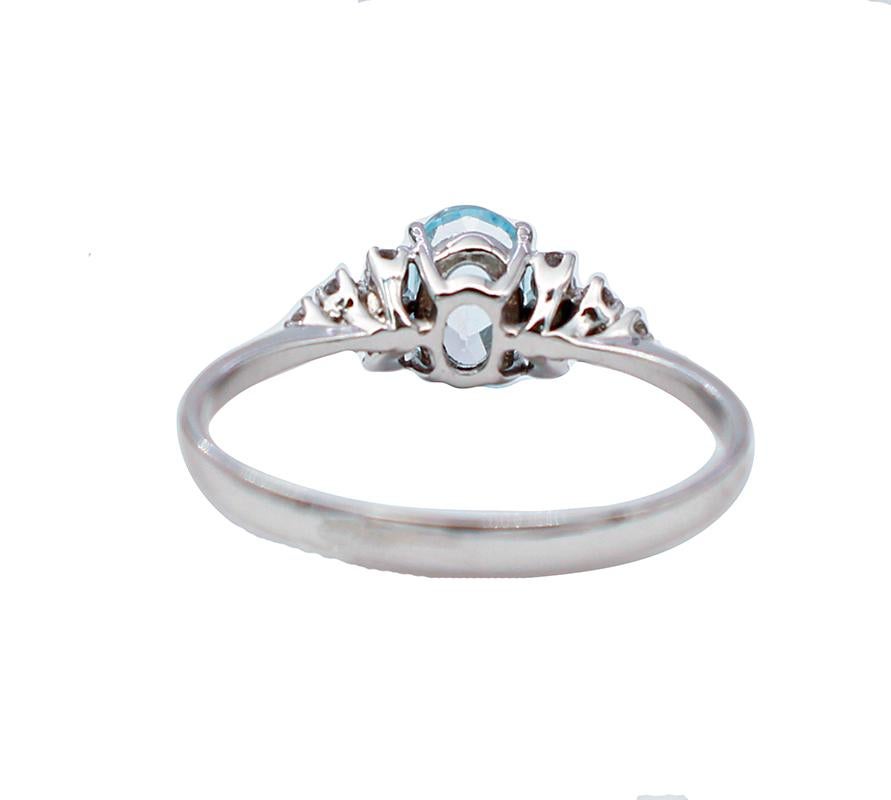 Modern Aquamarine, White Diamonds, 18 Karat White Gold Engagement Ring For Sale