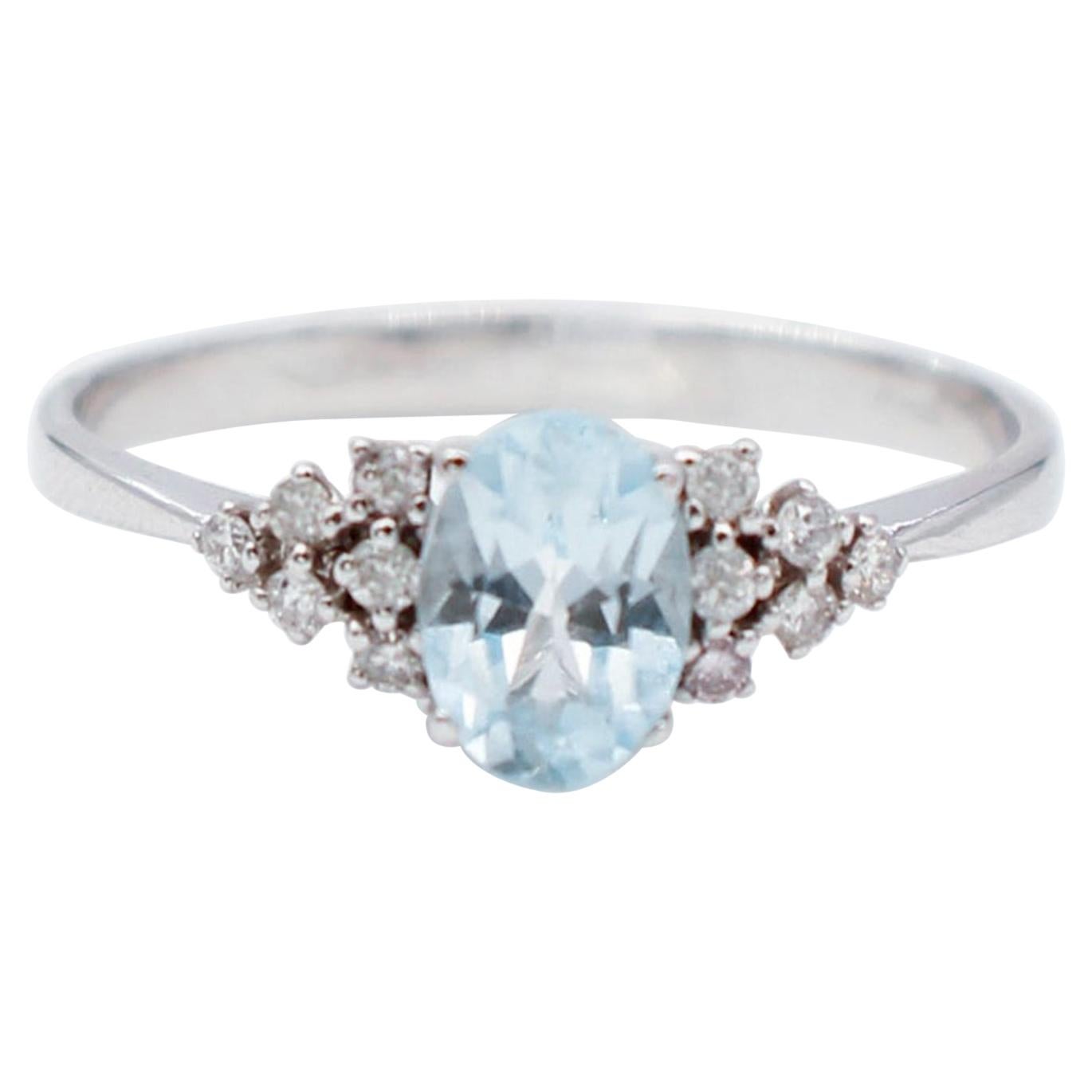 Aquamarine, White Diamonds, 18 Karat White Gold Engagement Ring For Sale