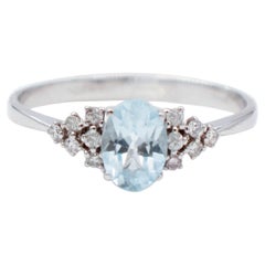 Aquamarine, White Diamonds, 18 Karat White Gold Engagement Ring