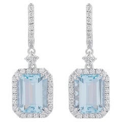 Aquamarine White Diamonds and 18k White Gold Earrings