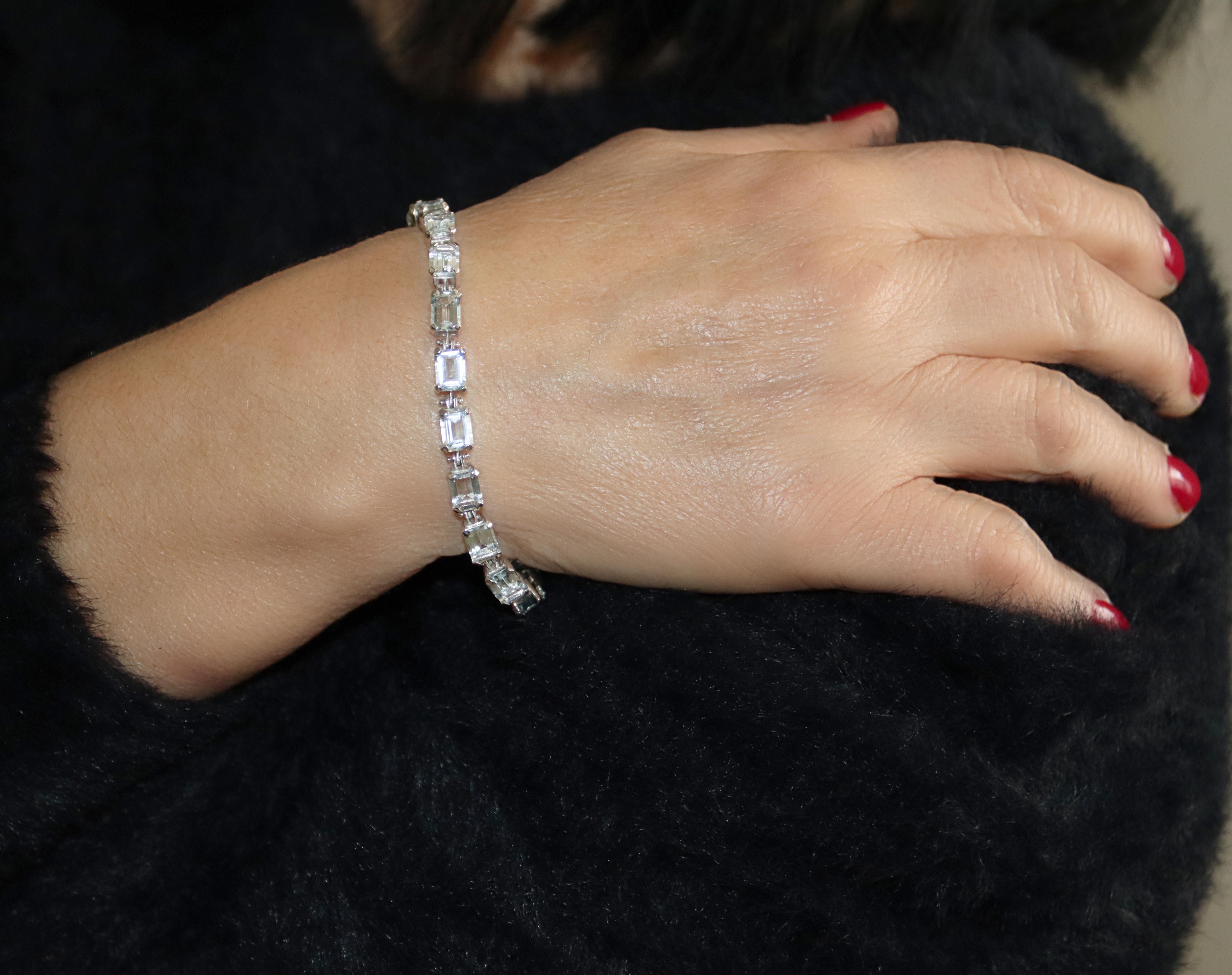 Bracciale tennis in oro bianco 18 carati con acquamarina in vendita 6