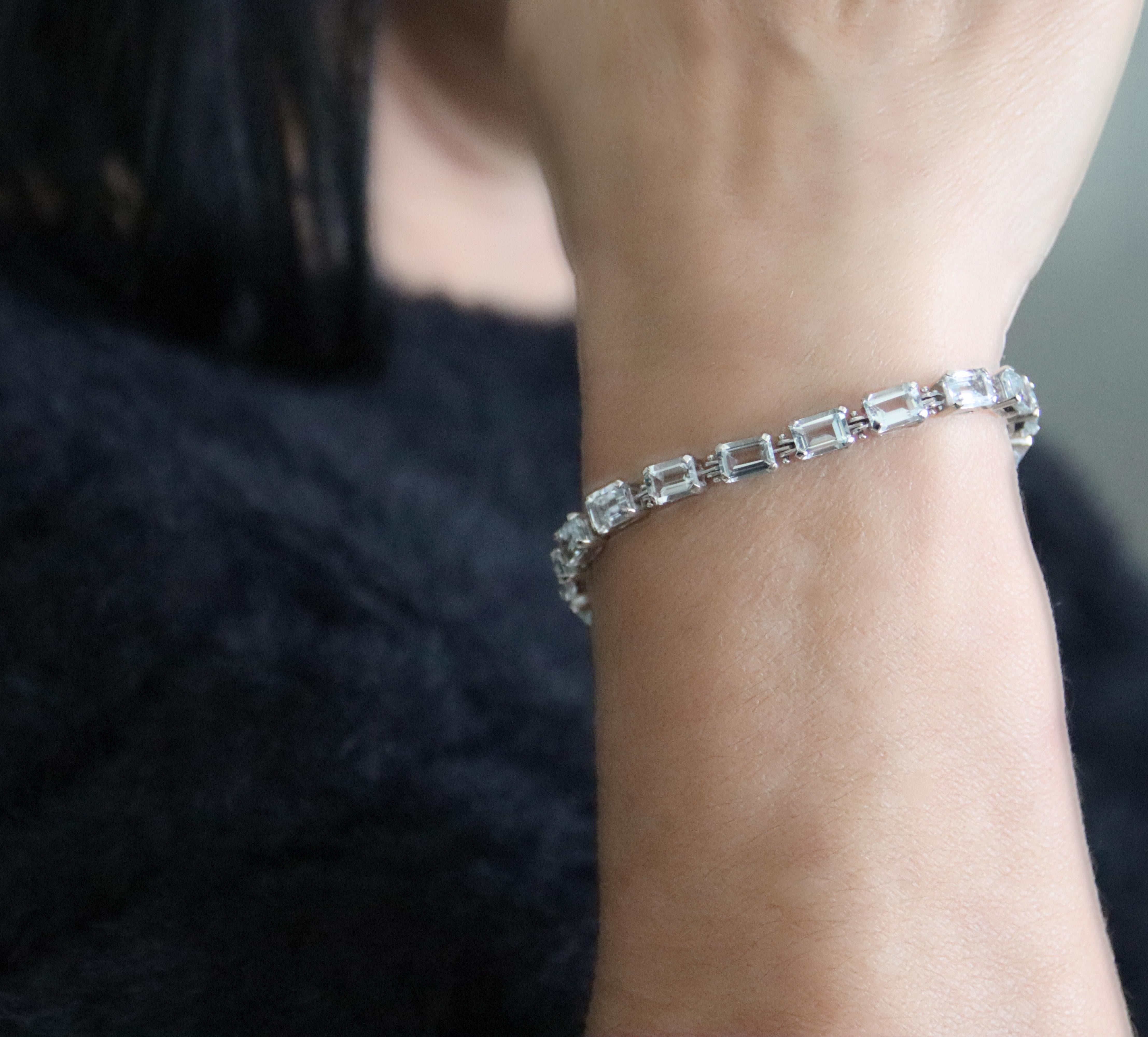 Bracciale tennis in oro bianco 18 carati con acquamarina in vendita 7