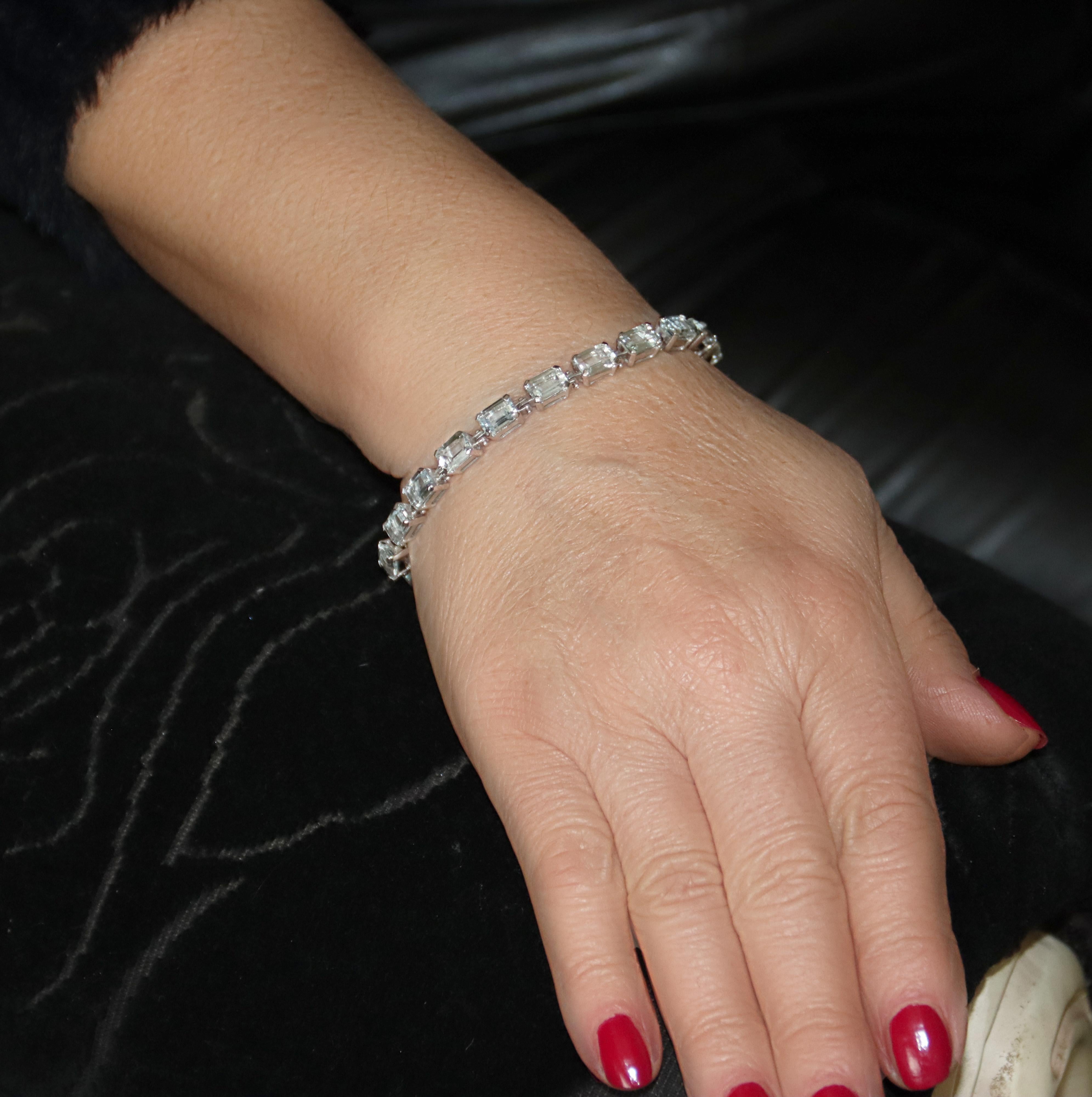 Bracciale tennis in oro bianco 18 carati con acquamarina in vendita 9