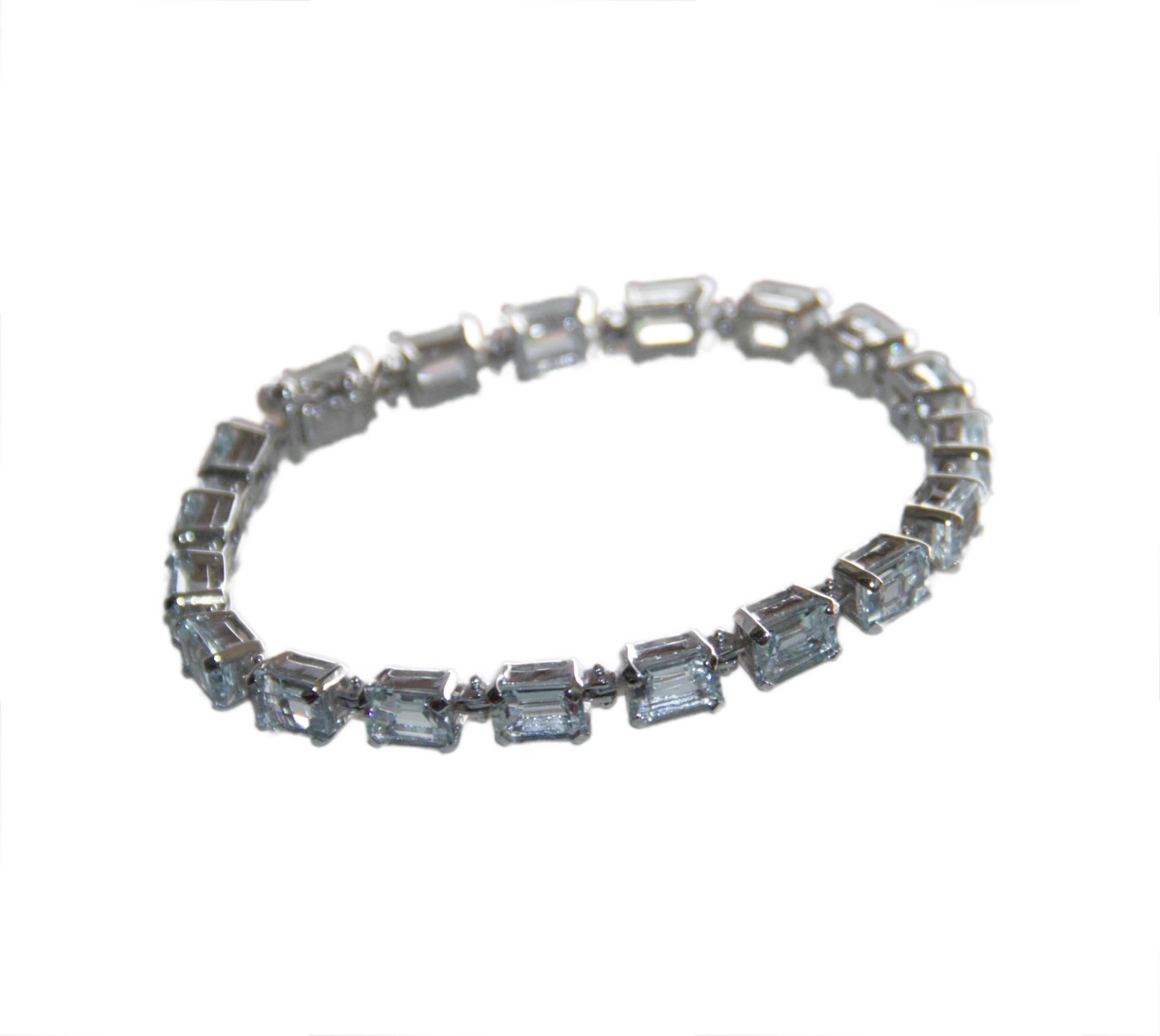 Bracciale tennis in oro bianco 18 carati con acquamarina in vendita 3
