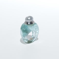 Aquamarine, White Gold and Pearl Ring by Sanalitro Gioielli