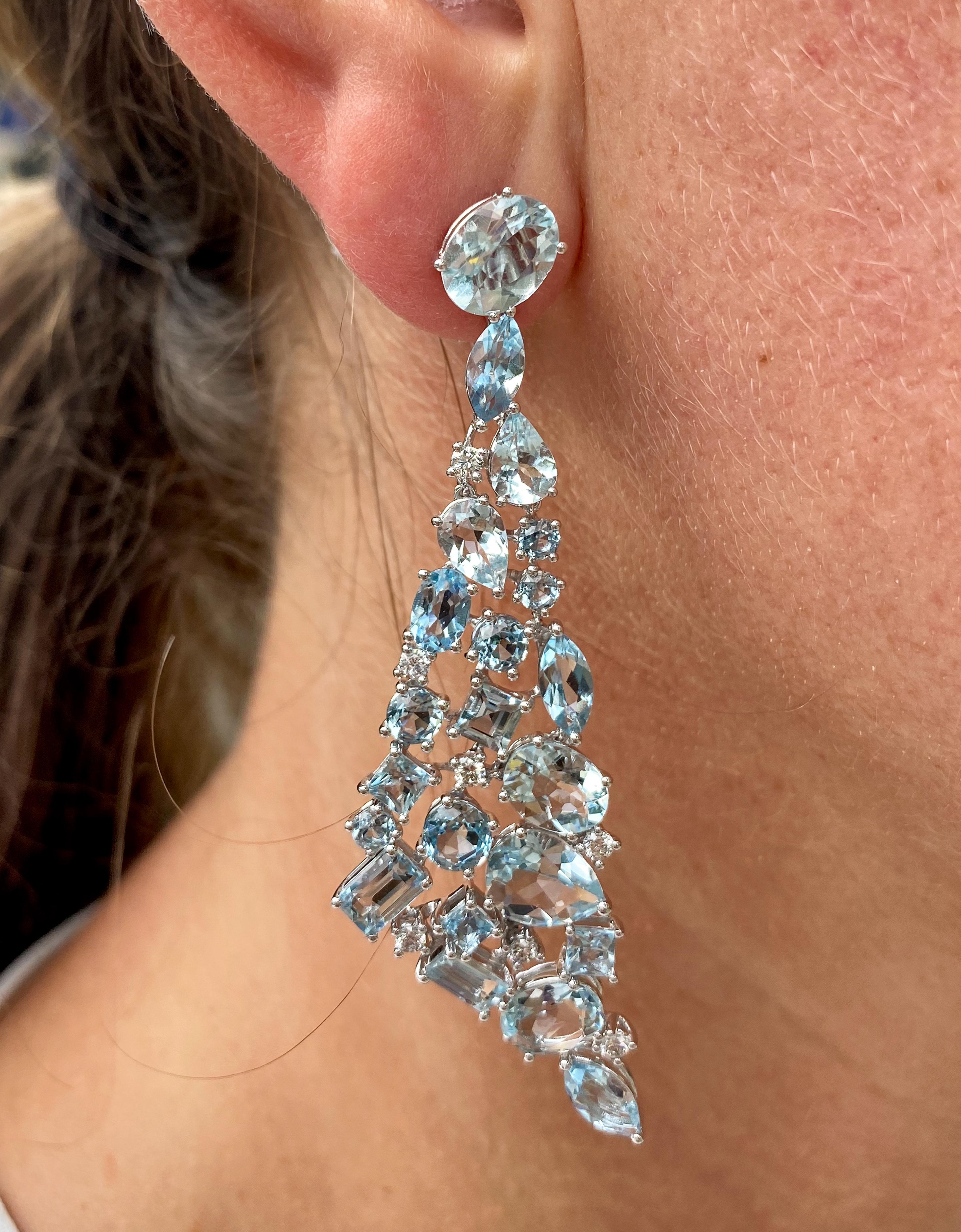 Oval Cut Aquamarine White Gold Chandelier Earrings by Etho Maria