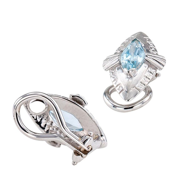 Aquamarine White Gold Clip on Earrings For Sale at 1stdibs