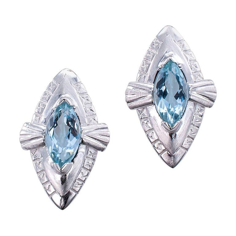 Aquamarine White Gold Clip on Earrings For Sale at 1stdibs