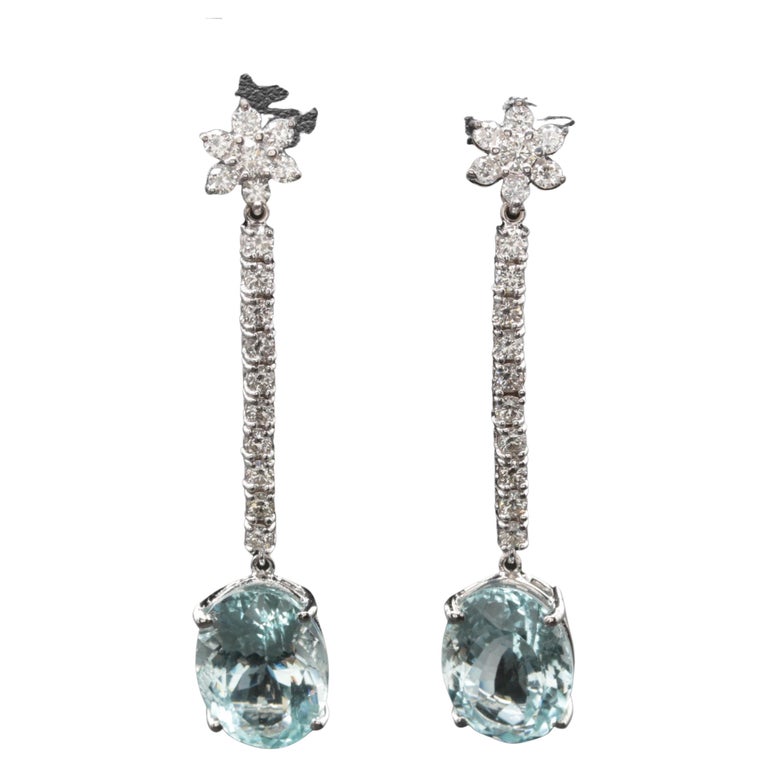 Aquamarine White Gold Cute Diamond earrings for her For Sale at 1stDibs
