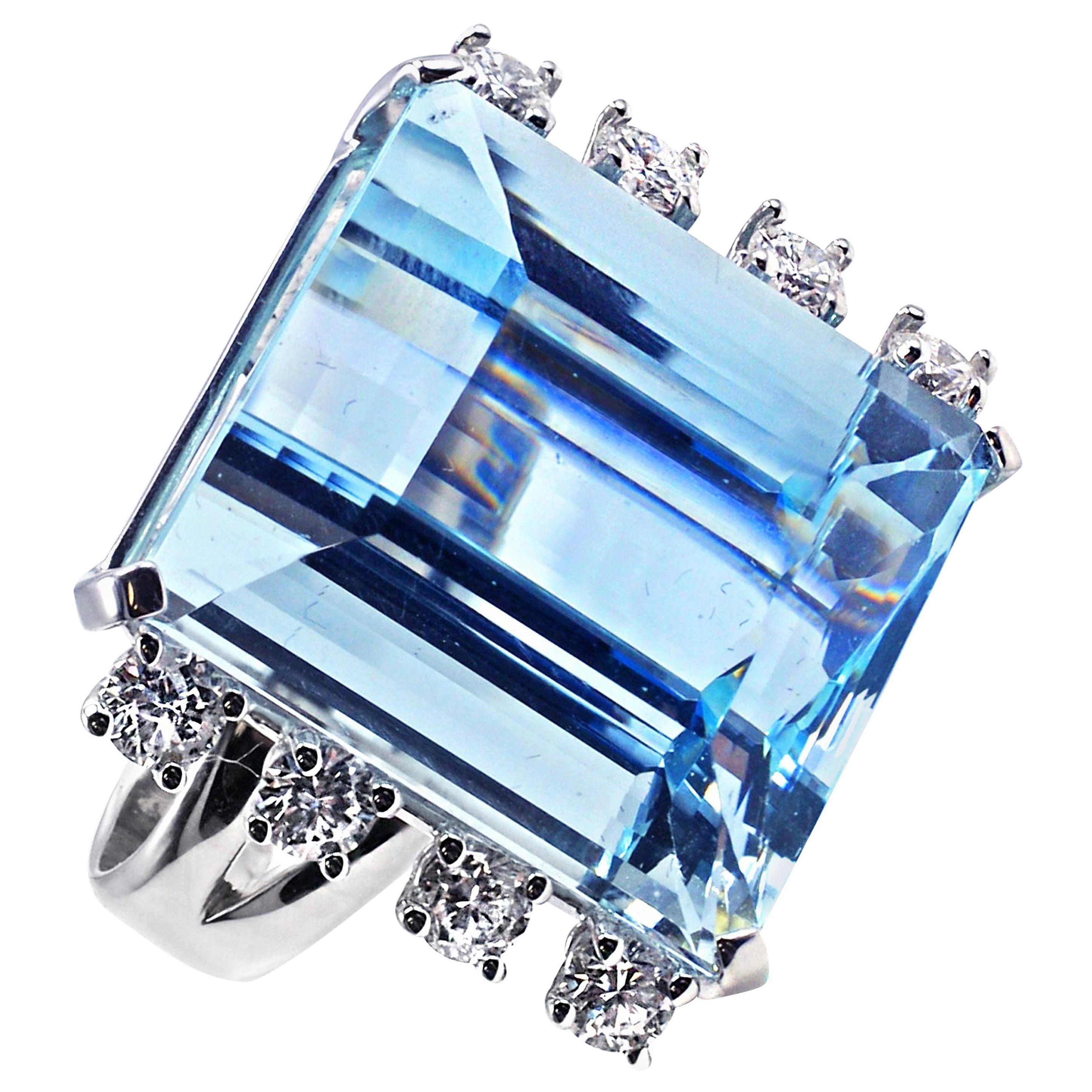 Aquamarine White Gold Diamond Ring For Sale