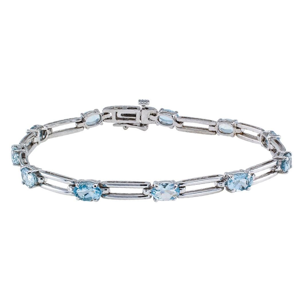 Oval Cut Aquamarine White Gold Link Bracelet