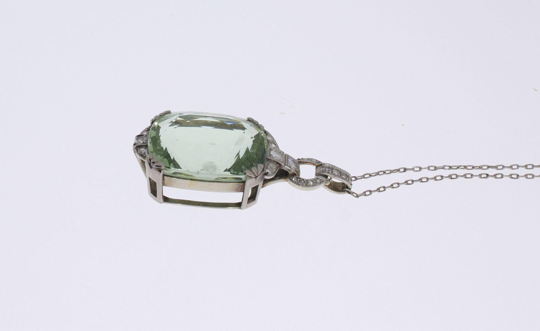 Women's Aquamarine White Gold Pendant with Chain For Sale