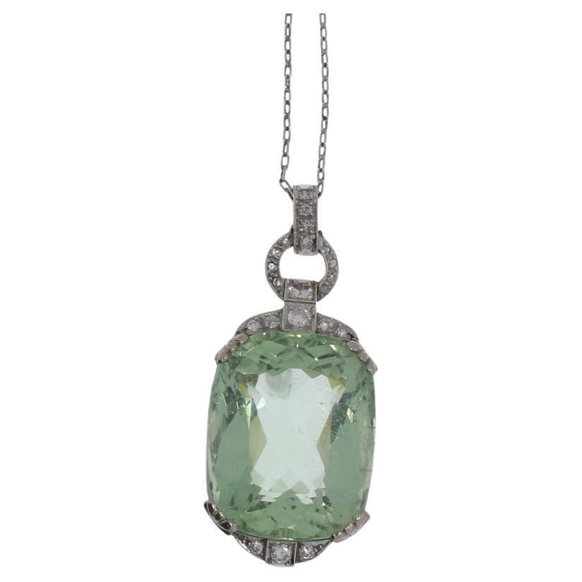 Aquamarine White Gold Pendant with Chain For Sale