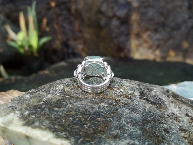 Aquamarine, White Sapphire, Black Diamond, Diamond Ring in 18 Karat White Gold For Sale 4