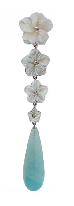 Aquamarine, White Stones, Diamonds, Platinum Dangle Earrings.