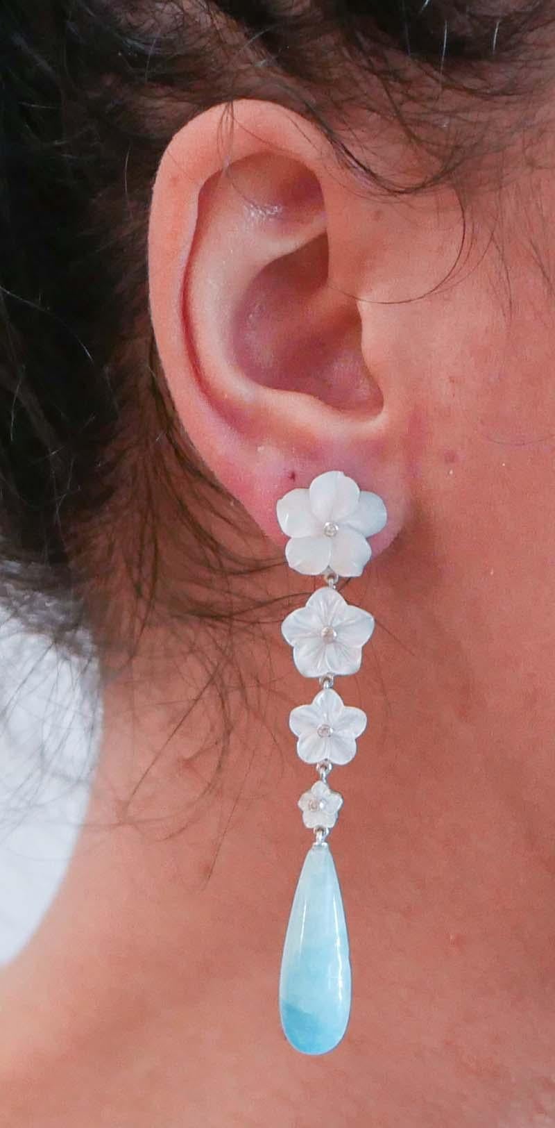 Aigue-marine, pierres blanches, diamants, platine Boucles d'oreilles pendantes. Bon état - En vente à Marcianise, Marcianise (CE)
