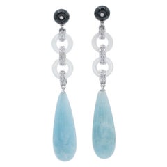 Pendants d'oreilles en aigue-marine, pierres blanches, onyx et diamants