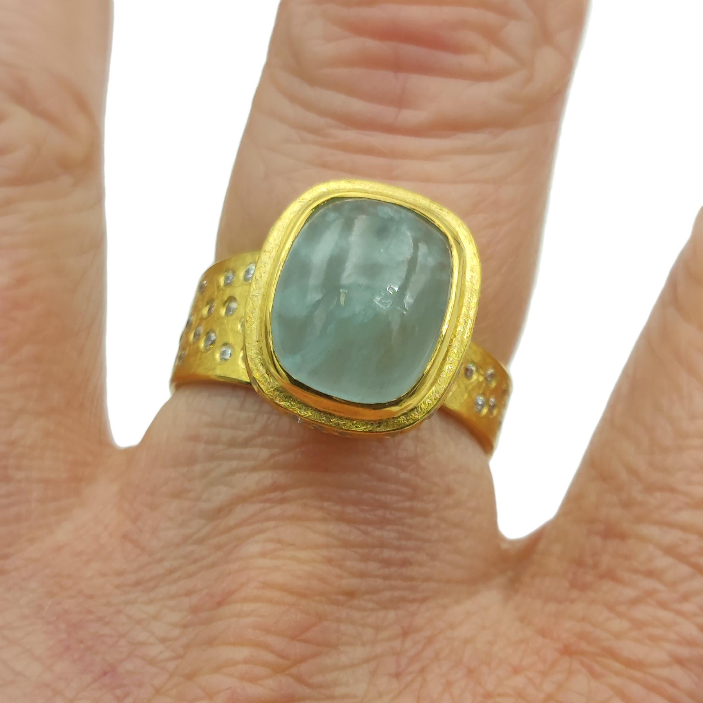 Aquamarine White Zircon Silver 24 K Gold Plate Contemporary Design Modern Ring In New Condition For Sale In Warszawa, PL