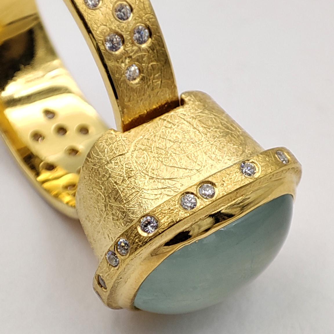 Aquamarine White Zircon Silver 24 K Gold Plate Contemporary Design Modern Ring For Sale 3
