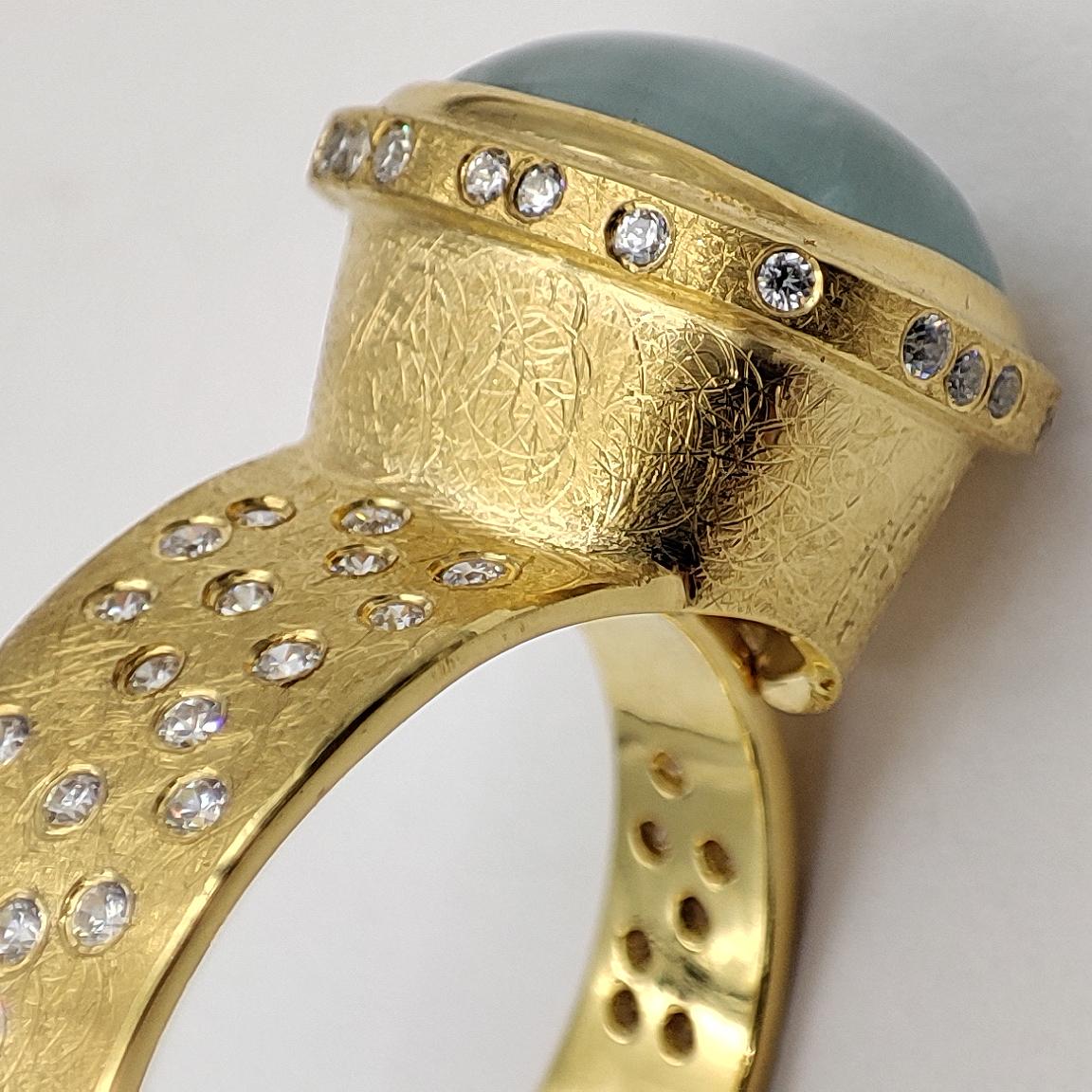 Aquamarine White Zircon Silver 24 K Gold Plate Contemporary Design Modern Ring For Sale 4