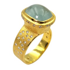 Aquamarine White Zircon Silver Gold Plate Ring Artist Design Coctail Rings