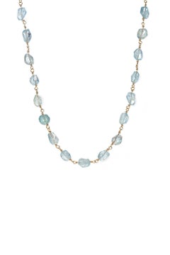Aquamarine Wire-Wrap Gold Necklace