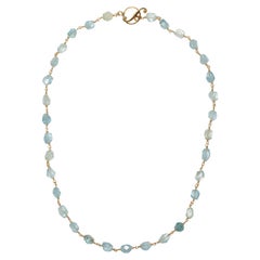 Aquamarine Wire-Wrap Gold Necklace