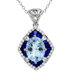 Aquamarine with Blue and White Sapphire and Diamond Accent Ring in 14k Gold