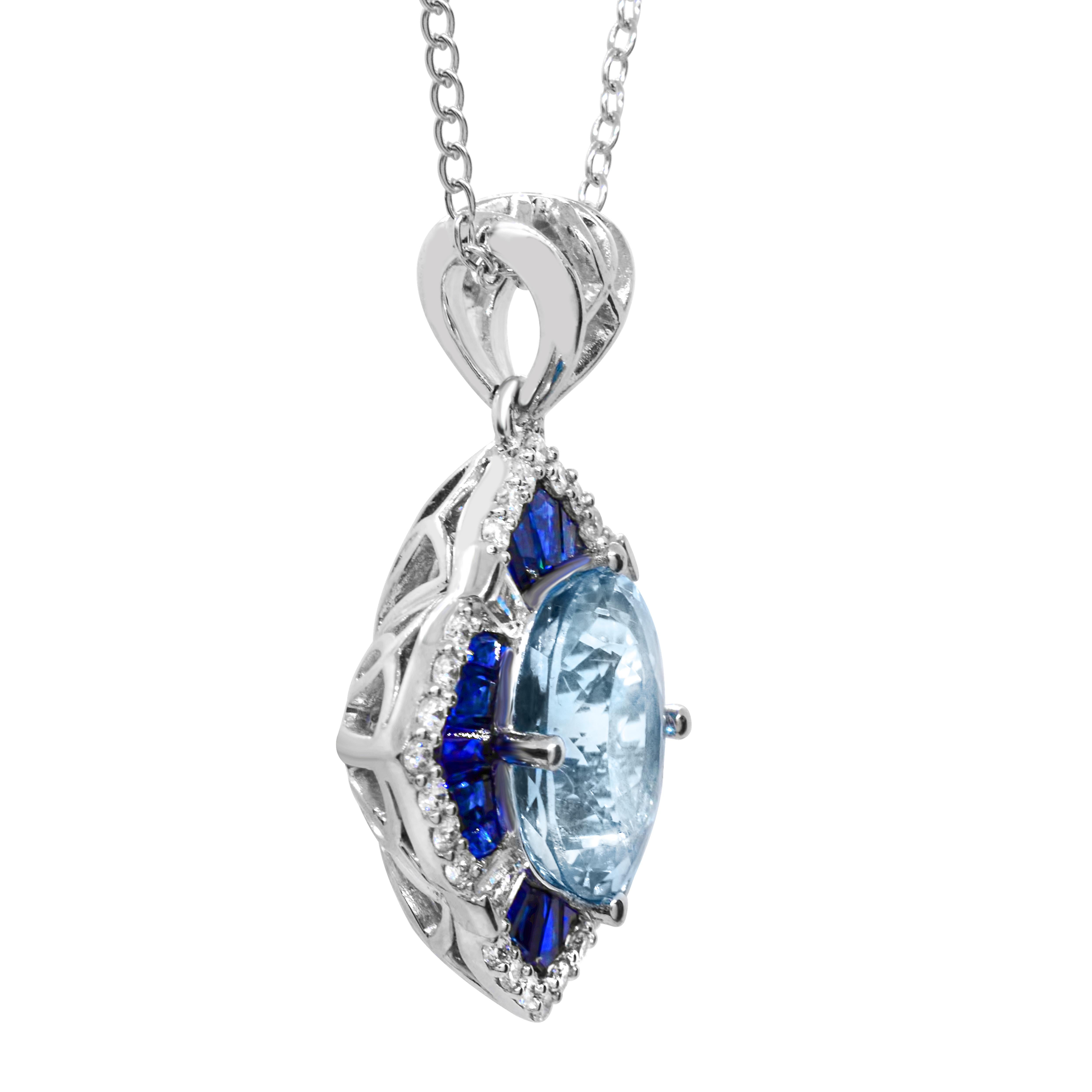 Art déco Bague aigue-marine avec saphir bleu et blanc et diamant en or 14K en vente