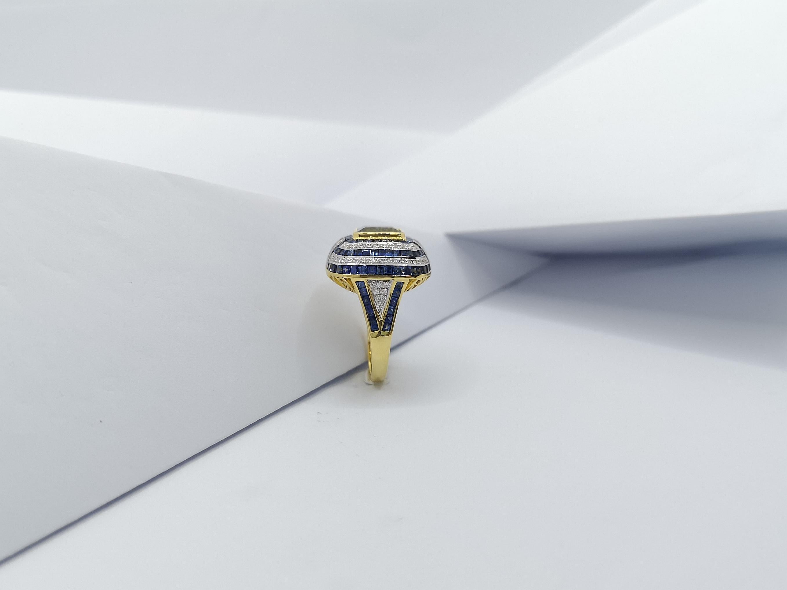 Ring mit Aquamarin mit blauem Saphir und Diamant in 18 Karat Goldfassung im Angebot 7