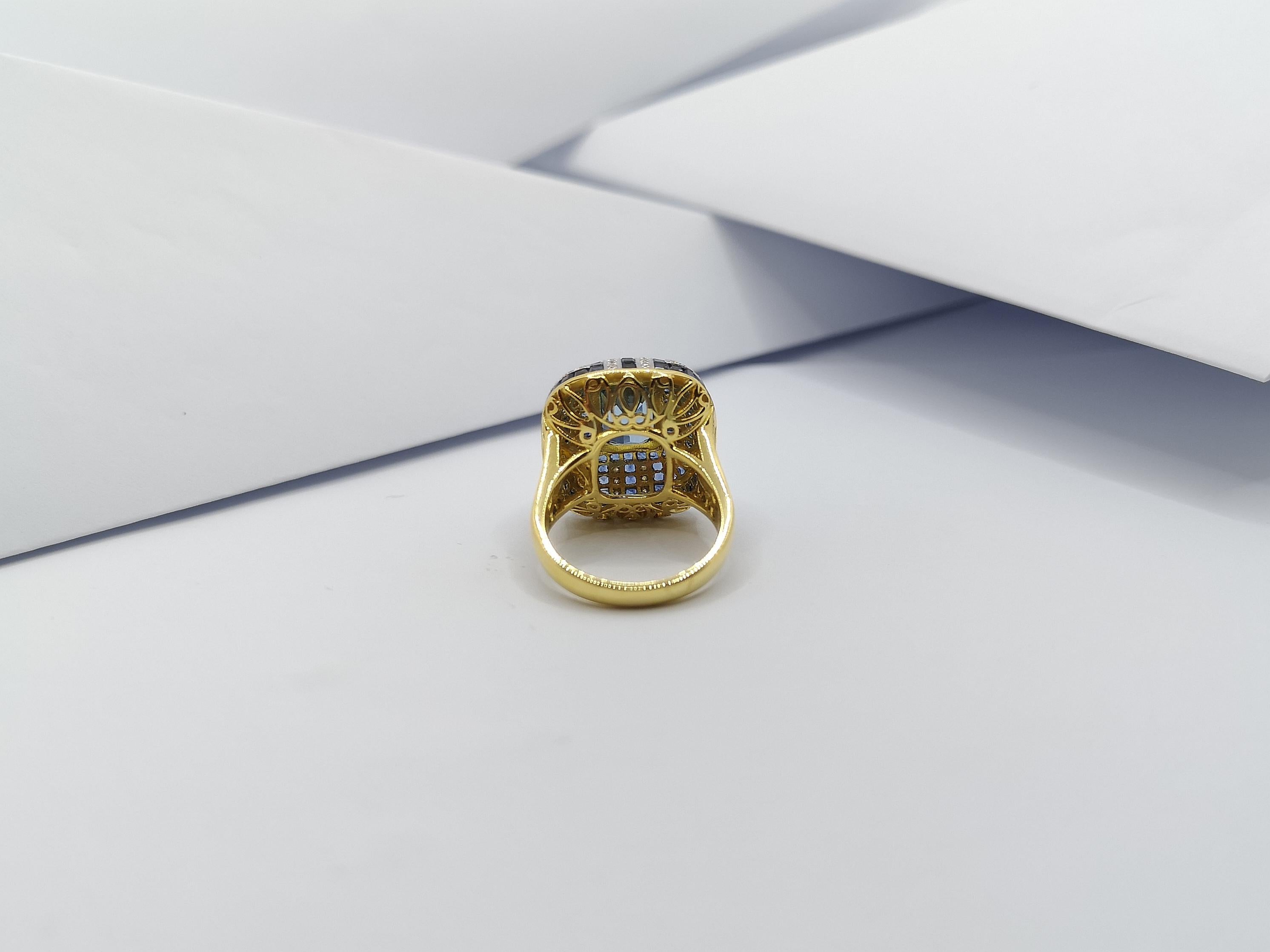 Ring mit Aquamarin mit blauem Saphir und Diamant in 18 Karat Goldfassung im Angebot 3