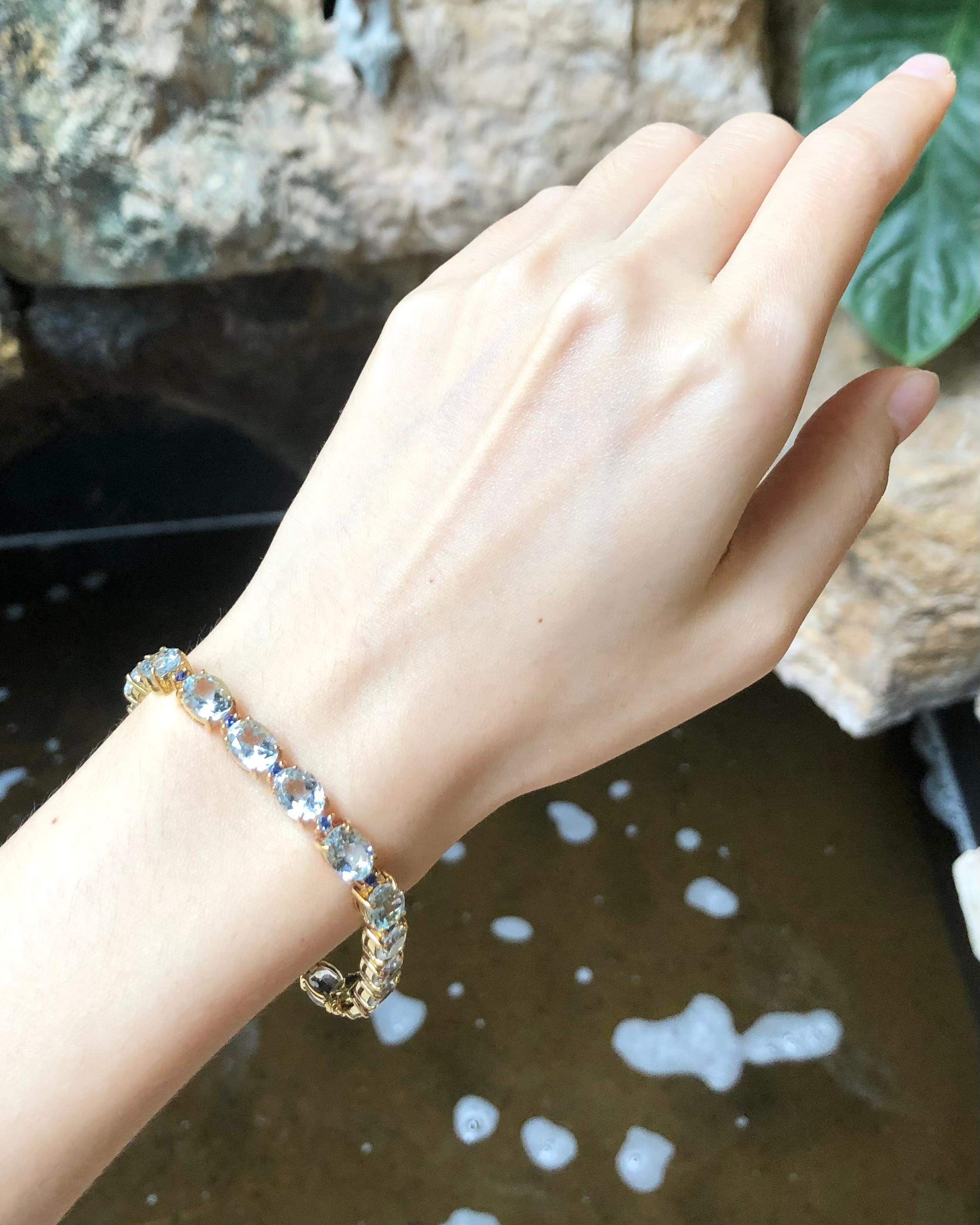 Armband aus Aquamarin mit blauem Saphir in 18 Karat Goldfassung im Angebot 1