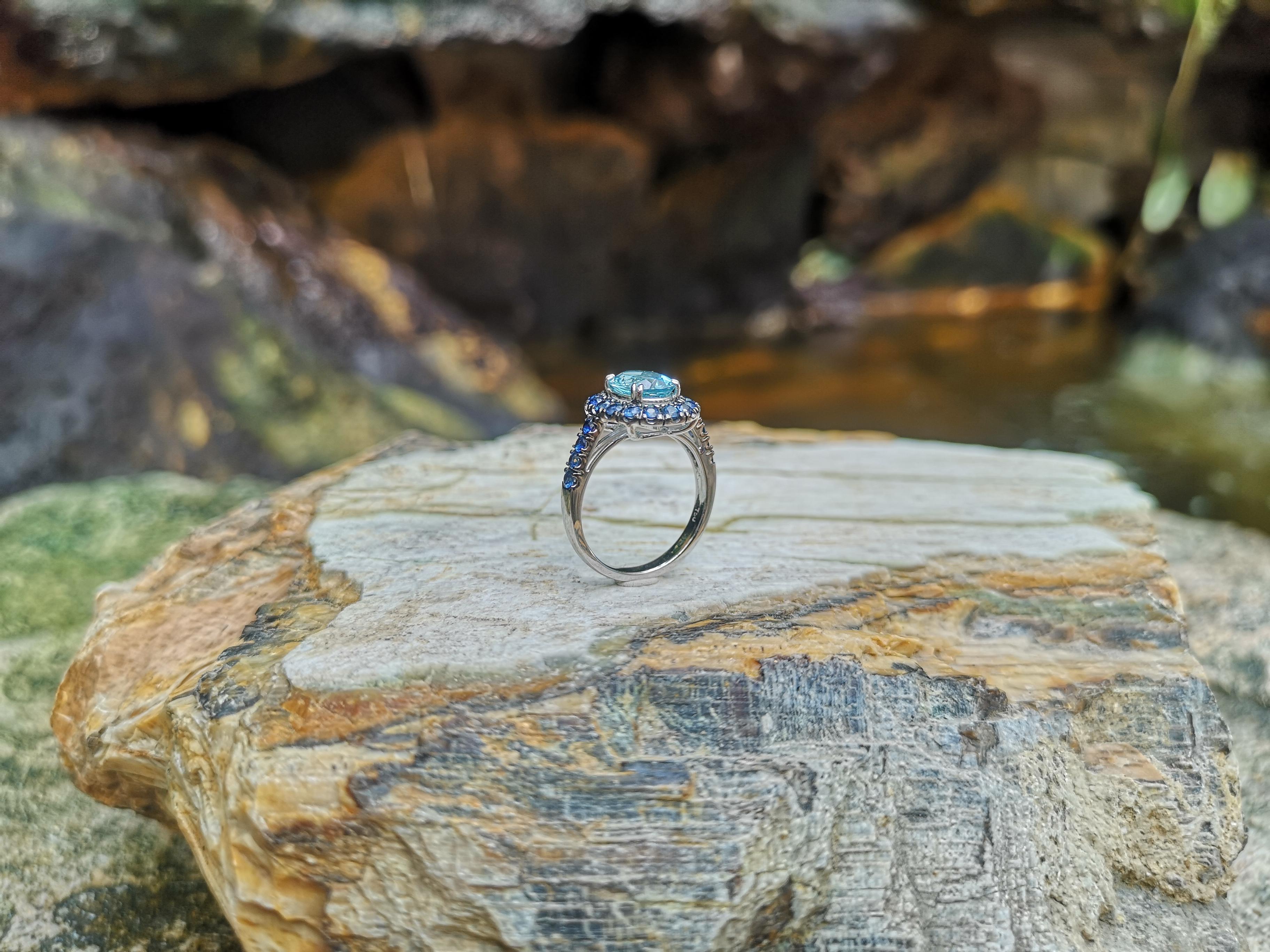 Aquamarine with Blue Sapphire Ring Set in 18 Karat White Gold Settings 1