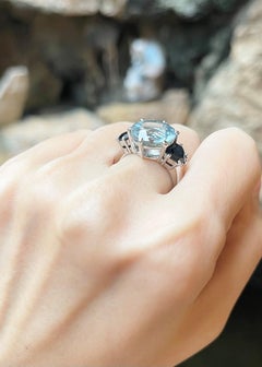 Aquamarine with Blue Sapphire Ring set in Platinum 900 settings