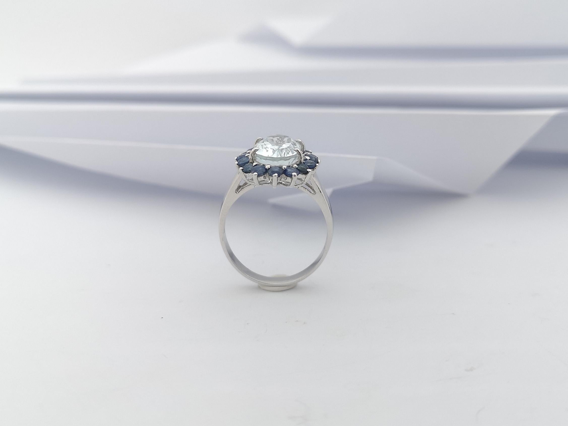 Aquamarine with Blue Sapphire Ring set in Silver Settings 2