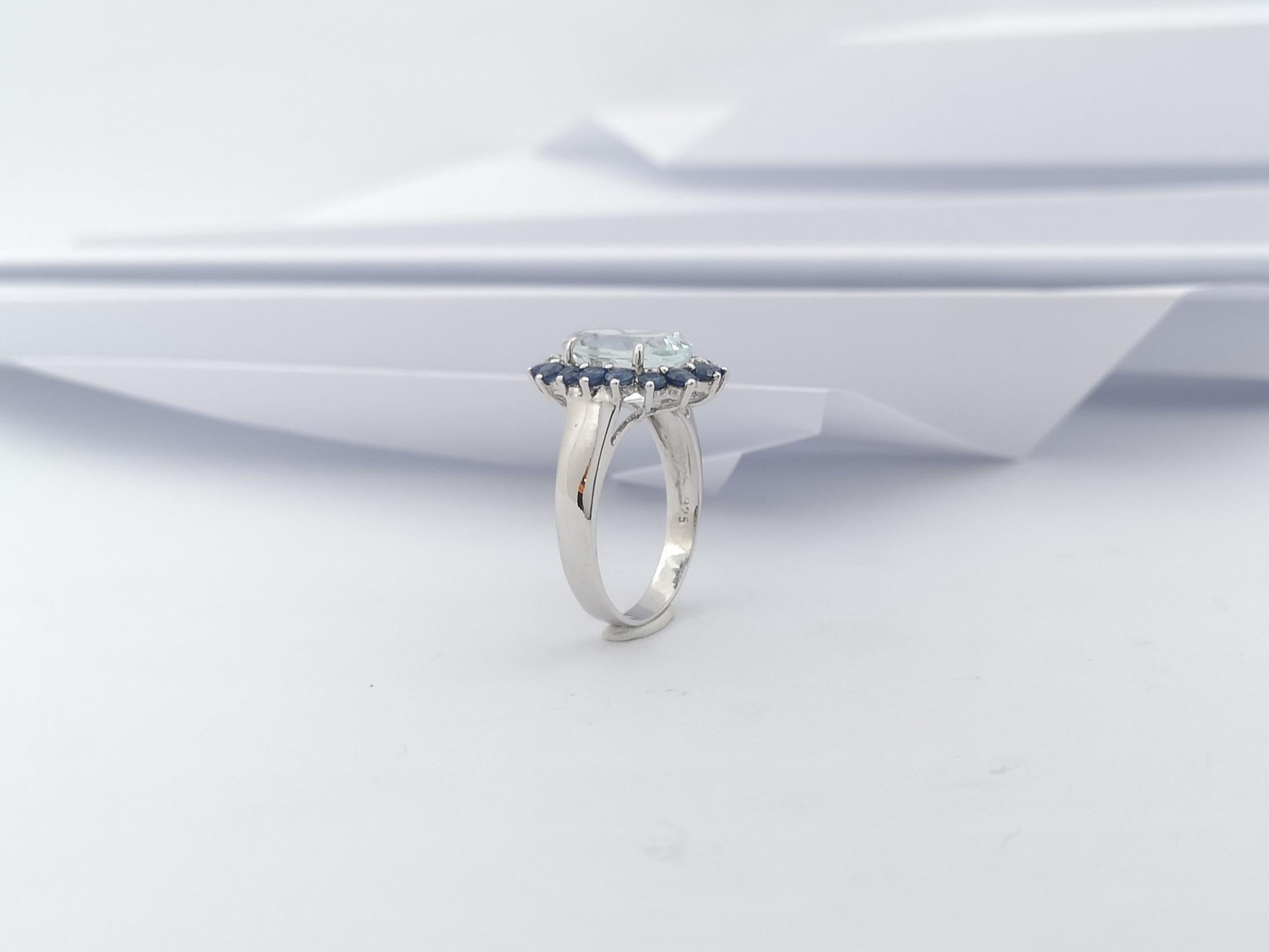 Aquamarine with Blue Sapphire Ring set in Silver Settings 4