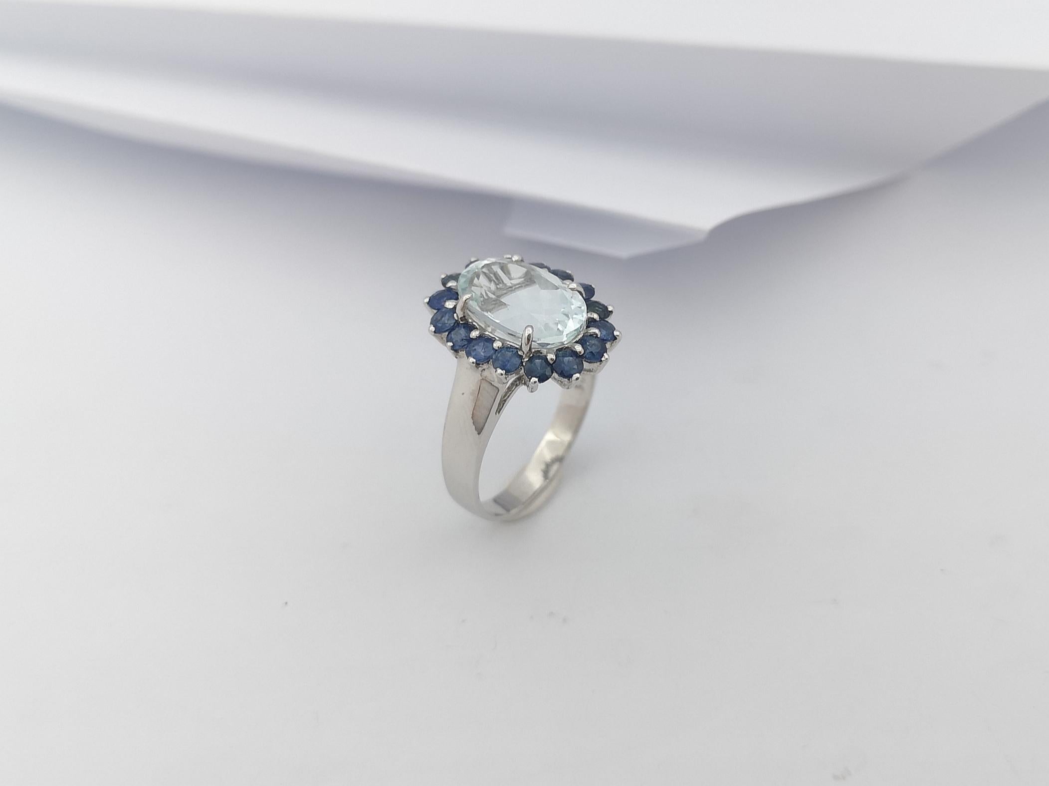 Aquamarine with Blue Sapphire Ring set in Silver Settings 7