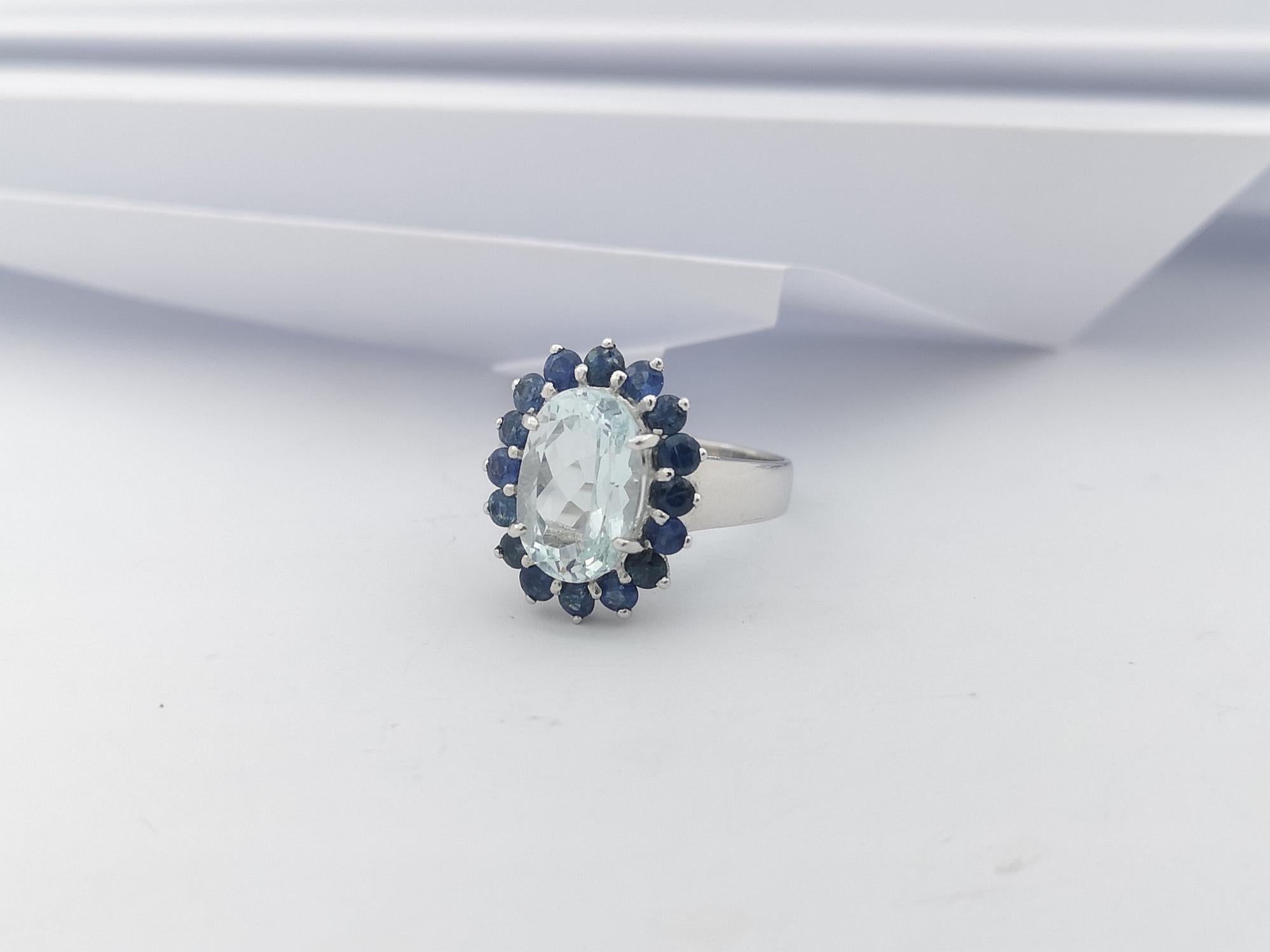 Women's Aquamarine with Blue Sapphire Ring set in Silver Settings