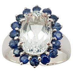 Aquamarine with Blue Sapphire Ring set in Silver Settings