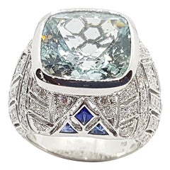 Aquamarine with Diamond and Blue Sapphire Ring in 18 Karat White Gold Settings