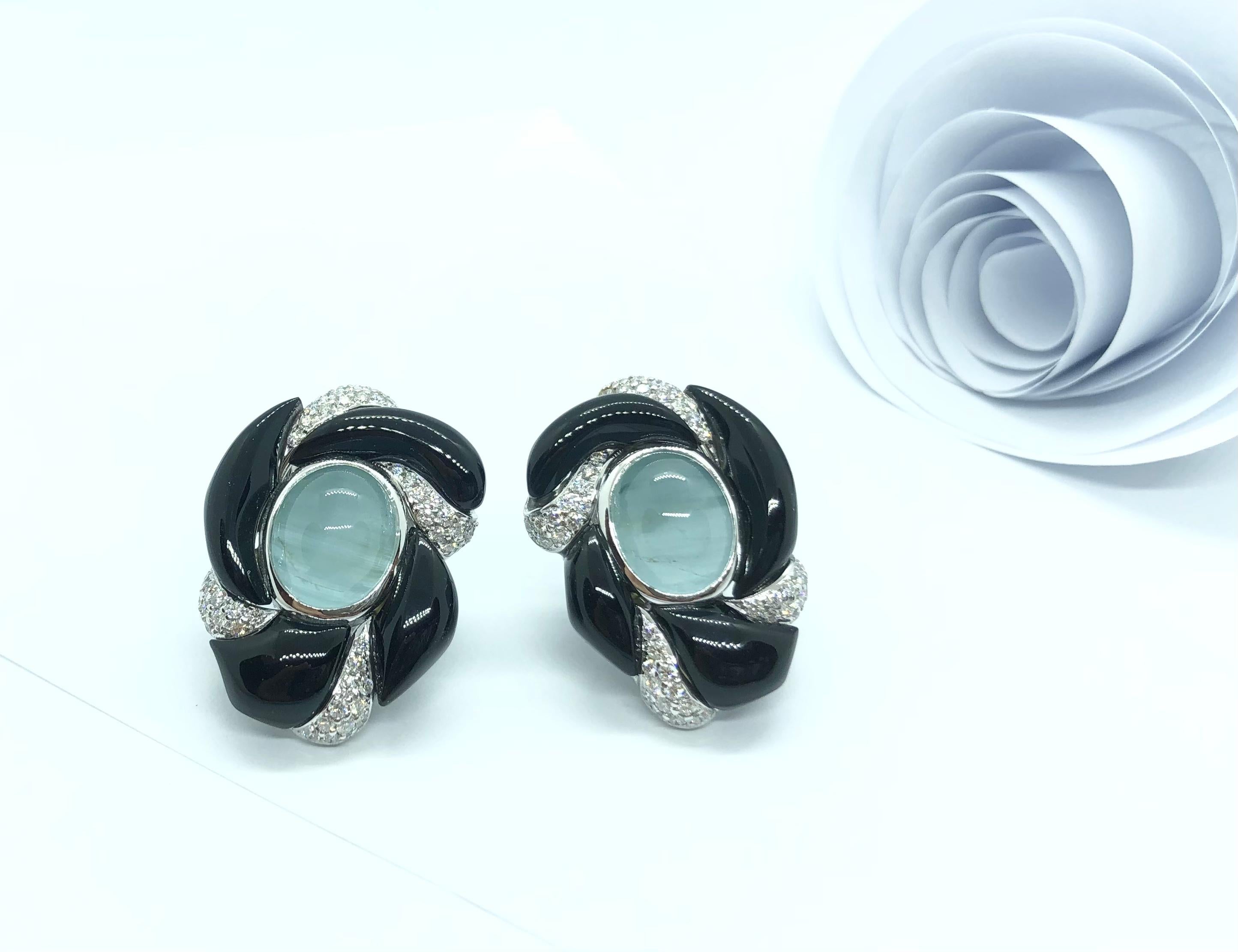 Aquamarine with Diamond Earrings Set in 18 Karat White Gold Settings For Sale 4