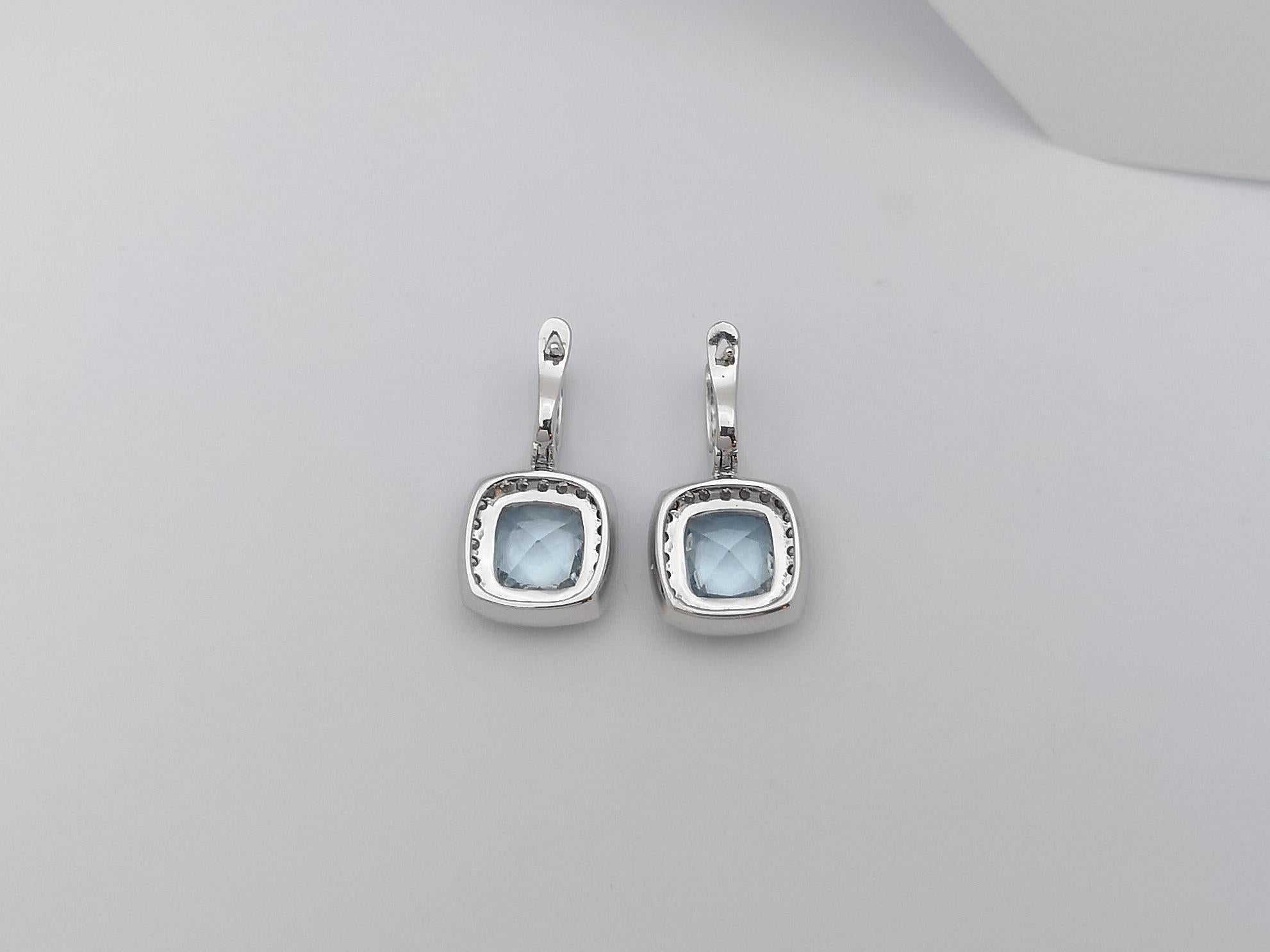 Aquamarine with Diamond Earrings Set in 18 Karat White Gold Settings For Sale 4