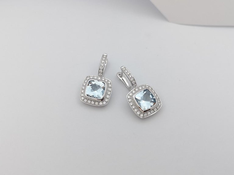 Aquamarine with Diamond Earrings Set in 18 Karat White Gold Settings ...