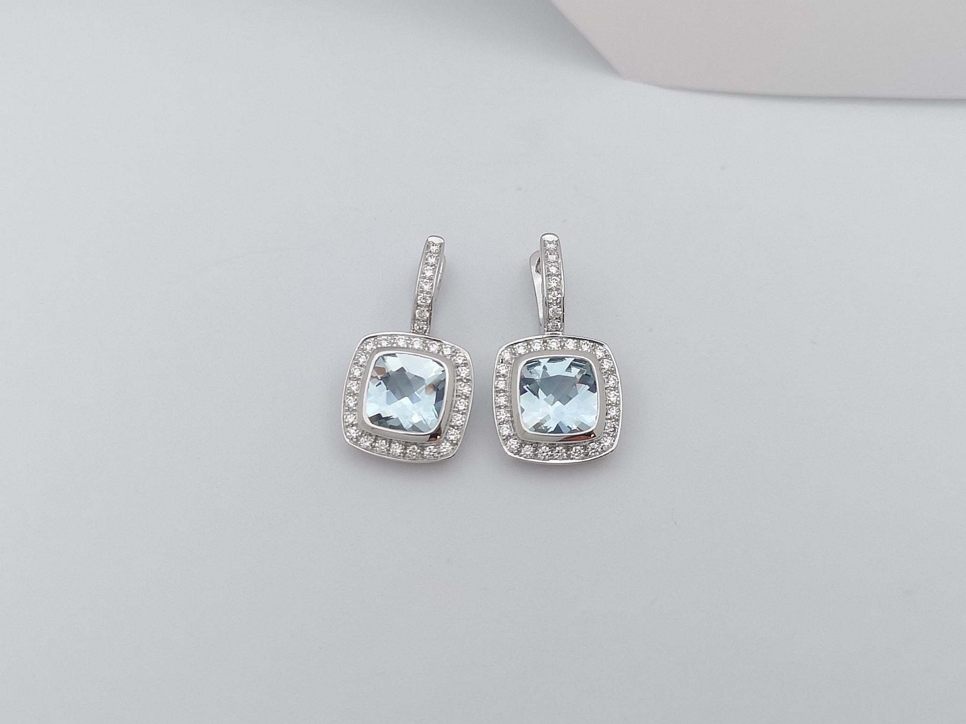 Women's Aquamarine with Diamond Earrings Set in 18 Karat White Gold Settings For Sale