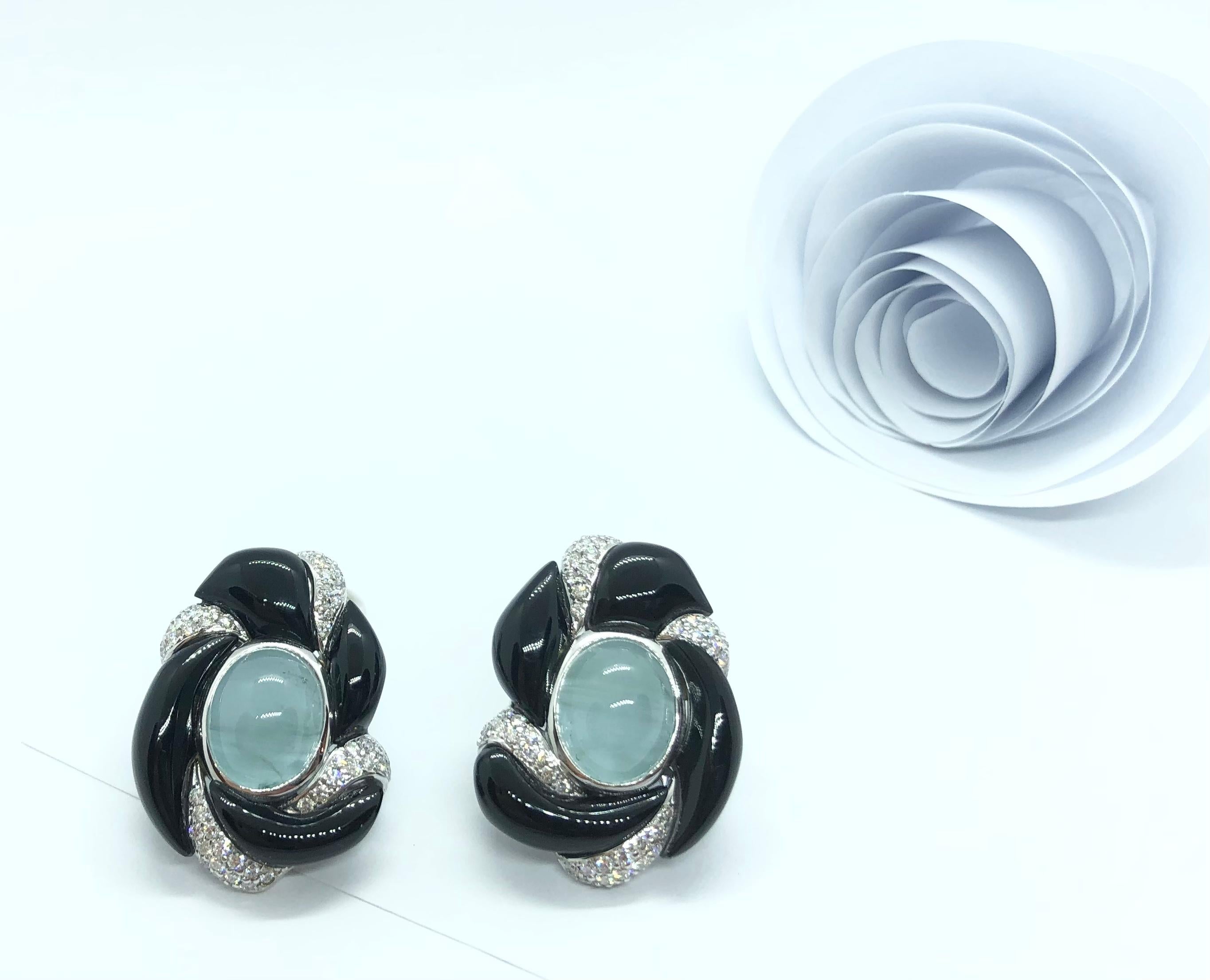 Aquamarine with Diamond Earrings Set in 18 Karat White Gold Settings For Sale 1