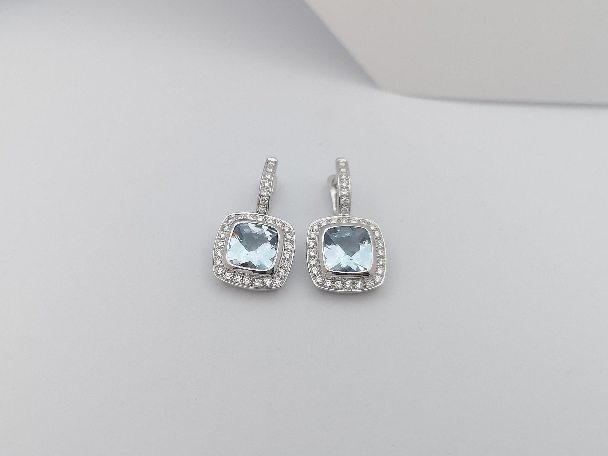 Aquamarine with Diamond Earrings Set in 18 Karat White Gold Settings For Sale 1