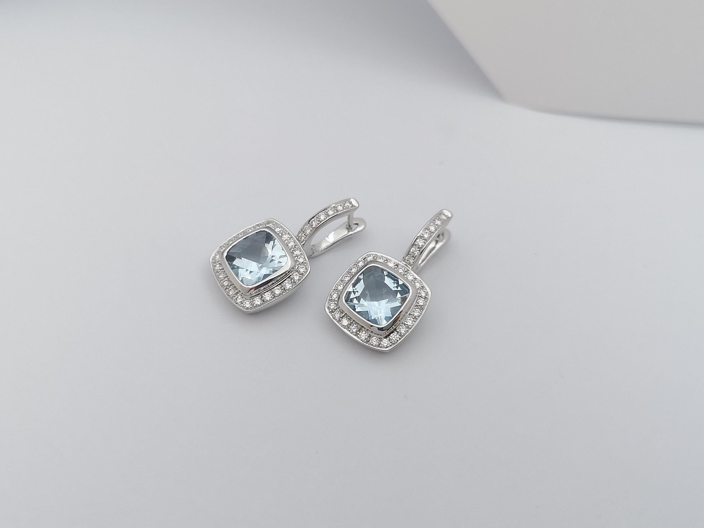Aquamarine with Diamond Earrings Set in 18 Karat White Gold Settings For Sale 2
